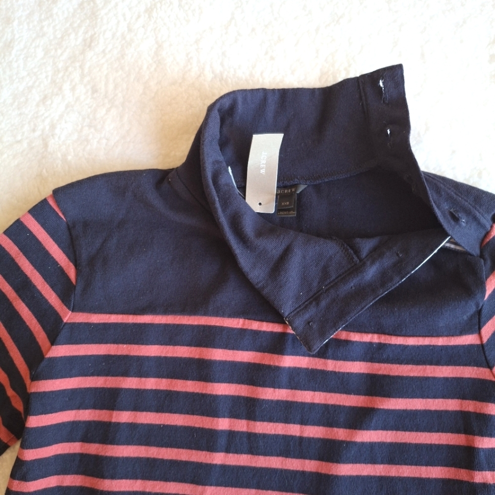 New J. Crew Coral Navy Nautical‎ Stripe TurtleNeck Longsleeve Sweater 100%Cotton - Picture 8 of 14